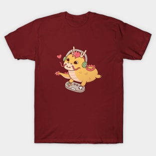 Cute Dragon Playing Video Games on Game Controller T-Shirt